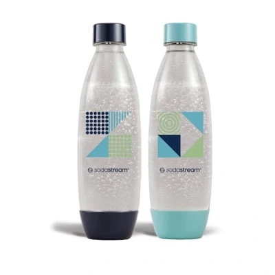Afbeelding van sodastream Set van 2 flessen 1 l voor bruiswatermachine en frisdrank, Snap &amp; Lock technologie om vast te klikken, vaatwasmachinebestendig, BPA vrij, details donkerblauw cyaan