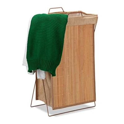 Afbeelding van Relaxdays wasmand bamboe inklapbare wasbox 40 l stoffen waszak badkamer slaapkamer Naturel