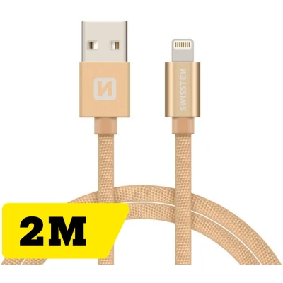 Afbeelding van Swissten Lightning naar USB kabel 2M Gevlochten geschikt voor iPhone 7/8/X/11/12/13/14 Goud