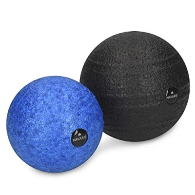 Afbeelding van Navaris Fascia massagebal 2 stuks Ronde voor rug, voet en schouders In verschillende maten training Blauw zwart
