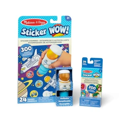 Afbeelding van Melissa &amp; Doug Sticker Wow Pack Astronaut: activiteitenblok met 24 pagina&#039;s, stickerstempel, mini activiteitenblok, 500 stickers, verzamelfiguur en fidget speelgoed