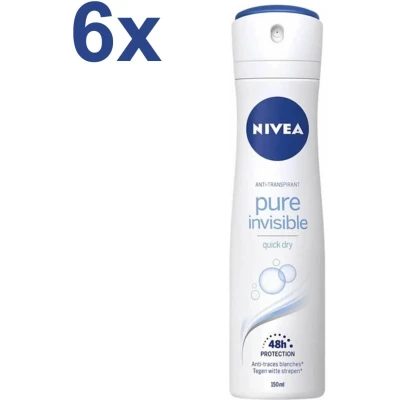 Afbeelding van Nivea Pure Invisible Luchtverfrisser voor dames, verpakking van 6 stuks (6 x 150 ml)