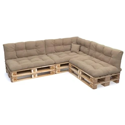 Afbeelding van POKAR Set met 8 kussens voor europallets: 3 x zitvlak 120 80 cm + rugleuning 40 1 60 kussen cm, tuinbank, binnen en buiten, zonder pallet, zwart