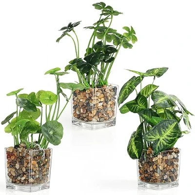 Afbeelding van Belle Vous Plastic Artificiële Faux Planten met Doorzichtig Glazen Potten (3 Pak) Buiten/Binnen Nepplanten voor Huis, Tuin, Muurmand, Bosjes, Huwelijk Kopstukken en Kantoor Aankleding