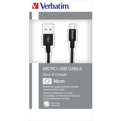 Afbeelding van Verbatim Micro B USB Cable Sync&amp;Charge 30cm Zwart