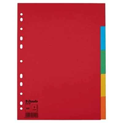 Afbeelding van Esselte Tabbladen op A4 formaat, 5 toetsen, rood/meerkleurig, gerecycled karton, 100199
