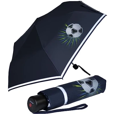 Afbeelding van Knirps 4Kids reflecterende zakparaplu voor kinderen met rand, Goal White, Voetbal