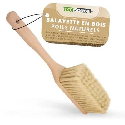 Afbeelding van ToolSpace Handborstel van hout, natuurlijke borstelharen, 34 x 7 5,7 cm, zijden bezem, sneeuwveger, handmatige haardbezem, reinigingsborstel voor buiten, binnenplaatsen, sneeuwverwijdering de