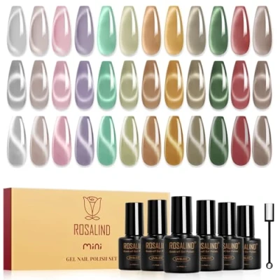Afbeelding van ROSALIND semi permanente nagellak, magnetisch, 12 kleuren, zilver, roze, paars, bruin, groen, rood, maanlicht, kristal, kattenoog, uv gel, permanent, soak off mini /led manicure