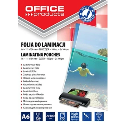 Afbeelding van 100 stuks OFFICE PRODUCTS A6 lamineerfolie 2 x micron glanzend transparant / lamineertype kunst kunststof materiaal transparante kleur dikte [mm