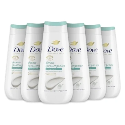 Afbeelding van Dove Hydraterend douchebad, delicate formule op microbioom van de huid, plantaardige vochtinbrengende werkzame stoffen, sulfaatvrij, douchebad voor mannen en vrouwen, 6 stuks à 225 ml