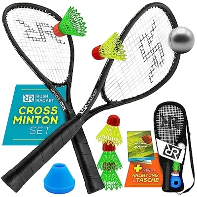 Afbeelding van speedbadmintonset 5 delig (2x rackets, 5x shuttles, 1x softbal, 8x veldmarkeerring, draagas) crossmintonset turbobadmintonset