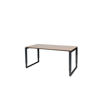 Afbeelding van Domino Plus bureau, hoogte instelbaar (62 85cm) met 160x80cm &#039;zwevend&#039; havana/ kersen licht 25mm blad en zwart (RAL9011) O poot frame