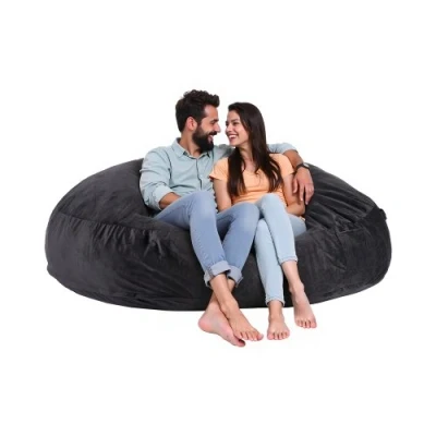 Image de VEVOR Pouf Rond Fauteuil Paresseux avec Housse Amovible et Lavable Chambre Noir