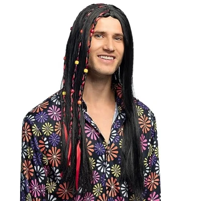 Afbeelding van Boland Pruik Flower Power Bruin Steil Lang Unisex Hippie 60&#039;s &amp; 70&#039;s