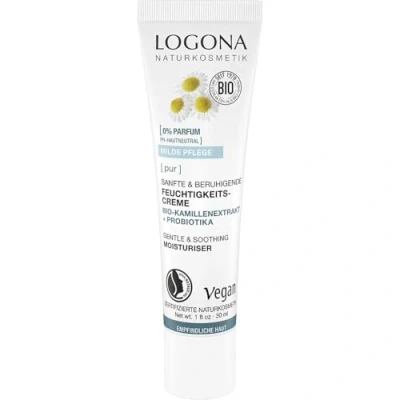 Afbeelding van LOGONA Naturkosmetik PUR Zachte en rustgevende vochtinbrengende crème met biologisch kamille extract probiotica, pH neutraal voor de gevoelige huid, veganistische kalmerende 30