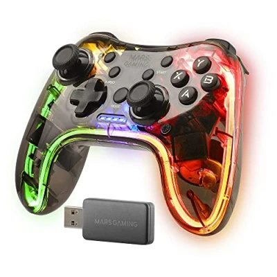 Image de MARSGAMING Mars Gaming MGP 24, Manette de Jeu sans Fil 2.4GPRO, Neon RGB, Dual Haptic Vibration, Joysticks analogiques, Contôleur pour PC, PS3, PS4, PS5, XBOX360, Raspberry Pi, Mac, Android