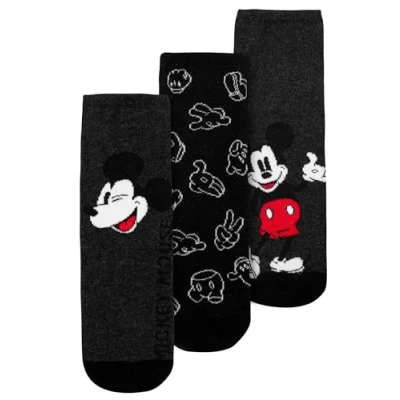 Afbeelding van Disney Mickey Mouse herensokken, grijs/zwart, verpakking van 3 paar, Grijs/Zwart