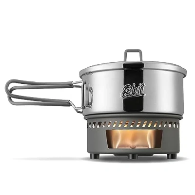 Afbeelding van Esbit Kookset voor droge brandstof, campingkooktoestel, outdoor, 1000 ml, met roestvrijstalen pan, inklapbare handgrepen, campingkooktoestel