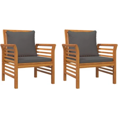 Afbeelding van Fauteuils 2 st met donkergrijze kussens massief acaciahout