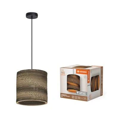 Afbeelding van LEDVANCE hanglamp Decor Karton Cilinder bruin van golfkarton, E27, 250 mm diameter, lampenkap gerecycled materiaal, duurzaam dankzij vervangbare lichtbron, eenvoudig te installeren