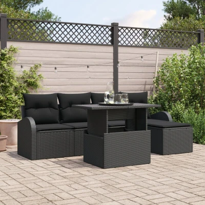 Afbeelding van vidaXL 6 delig tuinsofa set met kussens zwart poly rattan