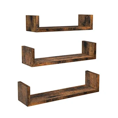 Afbeelding van VASAGLE Wandplanken, set van 3, decoratieve zwevende planken, U vorm, industriële stijl, voor woonkamer, slaapkamer, kantoor, rustiek bruin LWS034X01