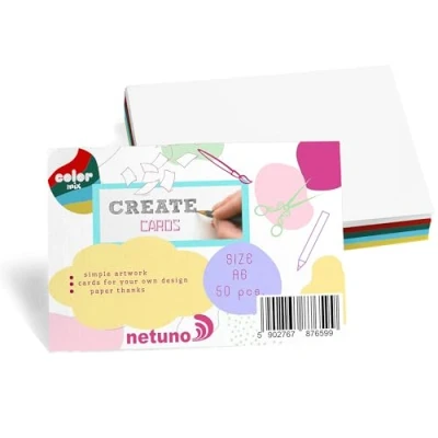 Afbeelding van Netuno Bristol Lot de 50 cartons colorés Format A6 10,5 x 14,8 cm 250 g Mélange cartes pour le bricolage Carton vierge Papier coloré