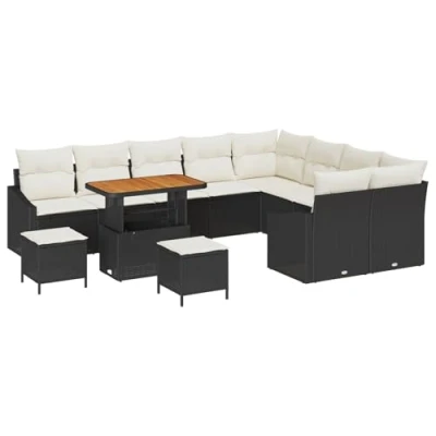 Afbeelding van vidaXL Tuinbank Set met kussen 12 pcs Zwart Poly rattan