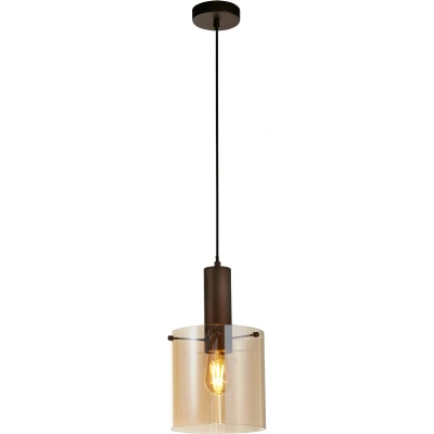 Afbeelding van Lund Hanglamp 1 lichts mokka met amber cilinder glas Modern Searchlight