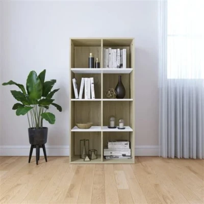 Afbeelding van vidaXL Boekenkast/dressoir 66x30x130 cm hout wit en sonoma eikenkleur