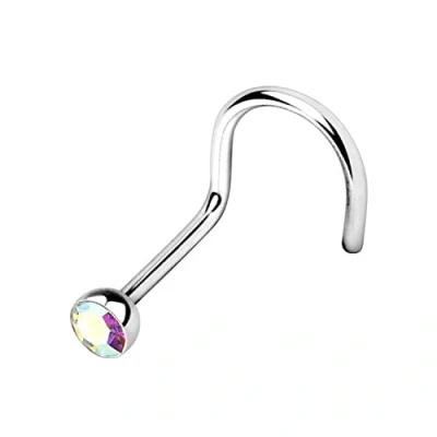 Afbeelding van WARRIOR Neuspiercing stud gebogen neus met Tsjechische kristallen bal chirurgisch staal 316L steriel 22G (0,8 mm) lengte 6,5 mm x 2,5 PBS 002 / PTB 002, Roestvrij staal, AB