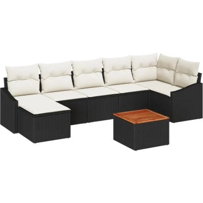 Afbeelding van vidaXL 8 delige Tuinbankset met Kussens Zwart Poly Rattan Acacia