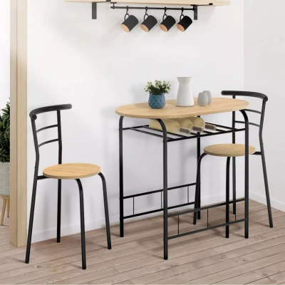 Image de Ensemble table LYNETH 2 personnes + chaises bois et métal noir