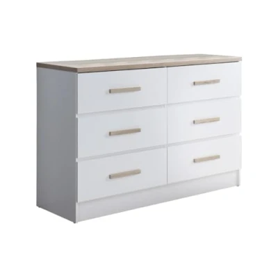 Afbeelding van Vente unique Ladekast met 6 lades Wit en naturel SKAIDO L 120 cm x H 81.9 D 40