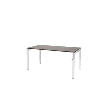 Afbeelding van Cubeo 4 poot bureau, zit/zit hoogte verstelbaar (62 85cm) dmv slinger met 160x80cm logan eiken 25mm blad en wit (RAL9010) frame