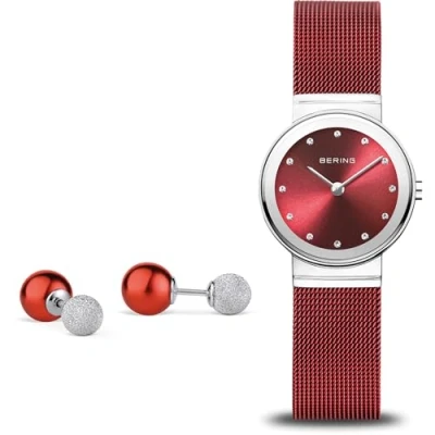 Afbeelding van BERING 10126 XXX Classic Collection Quartz dameshorloge met roestvrij staal en saffierglas, zilver/rood,