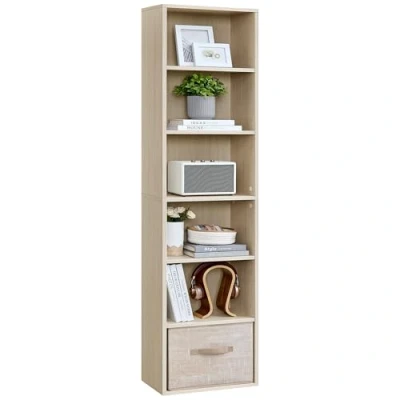 Afbeelding van VASAGLE Boekenkast, rek met 6 niveaus, open opbergkast, plank, 24 x 40 178,5 cm, voor woonkamer, kantoor, eetkamer, natuurbeige LBC167L01