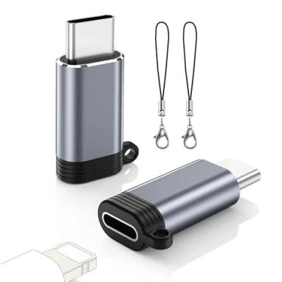 Afbeelding van MoKo Lightning naar USB C adapter, 2 stuks, adapter voor iPhone 16/16 Pro/16 Pro Max/iPhone 15 Max Plus, het opladen, niet hoofdtelefoon/audio/OTG, grijs