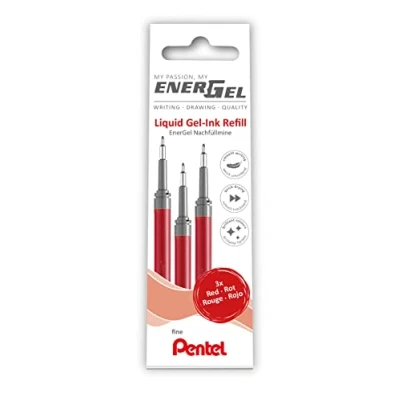 Afbeelding van Pentel LRN5 3B Navullingen voor EnerGel pennen, 0,5 ball = 0,25 mm lijndikte en naaldpunt, rood, 3 stuks
