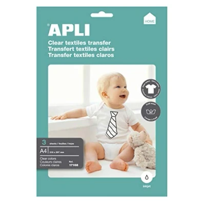 Afbeelding van Apli T shirt Transfer Paper voor licht of wit textiel, pak met 3 vellen transferpapier