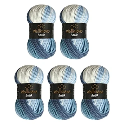 Afbeelding van Wollbiene Set van 5 bolletjes Batik wol 100 g 500 Met kleurverloop Multicolour 5500 Blauw wit)