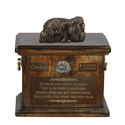 Afbeelding van Pekinees urn hond met beeldje gepersonaliseerde voor hondenas