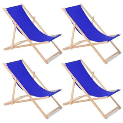 Afbeelding van GreenBlue Set van 4 ligstoelen beuken classic strandstoel donkerblauw