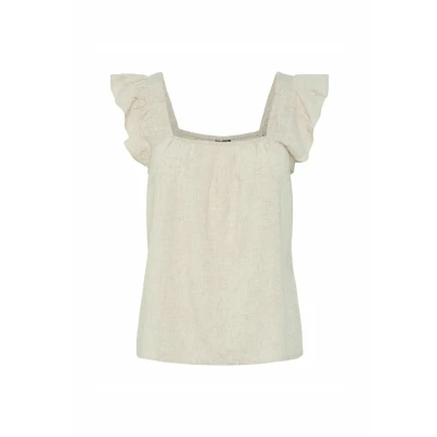 Afbeelding van Pieces Top Pcpia Sl Wvn Noos 17154740 Birch/melange Dames Maat M