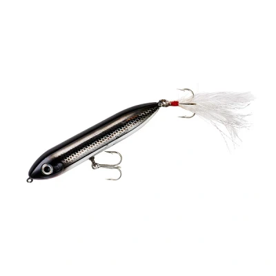 Afbeelding van Heddon Feathered Super Spook Jr BLK Shiner Oppervlakte kunstaas