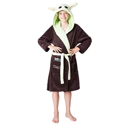 Afbeelding van Star Wars Badjas met Baby Yoda, Mandalorian Kind Badjassen Kap en 3D Oren, Zachte Jongen Ochtendjas van Fleece, Pluizig Dressing Gown, Leuk Cadeau Ideeen, Bruin/Groen, 13 14 jaar