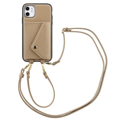 Afbeelding van Selencia Hoesje Geschikt voor iPhone 11 Met Pasjeshouder Sera Koordhoesmet pashouder envlop Beige