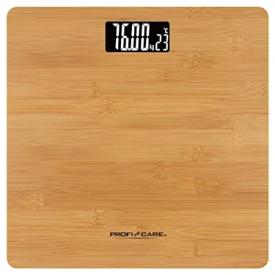 Image de Balance Numérique pour Salle de Bain 180Kg Design Exclusif Surface Bambou Écran Proficare PW3103 Marron