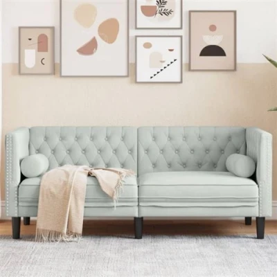 Image de vidaXL Canapé Chesterfield avec traversins 2 places gris clair velours372683